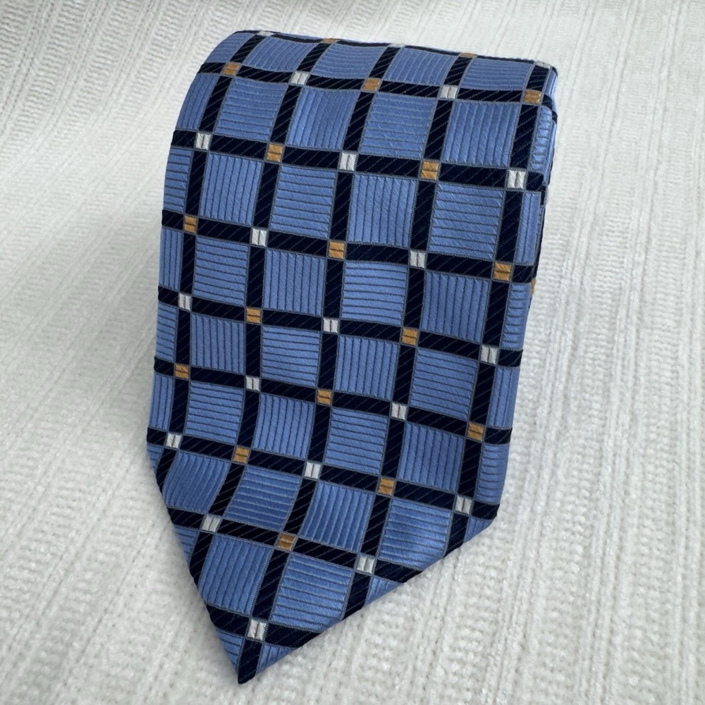 Jos A Bank Signature Collection Geometric Silk Blue Mens Tie Long